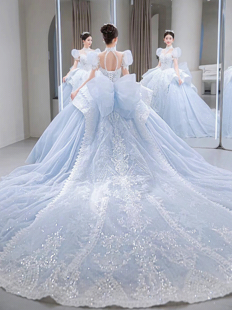  L+Single blue trailer wedding dress   - $20.74 