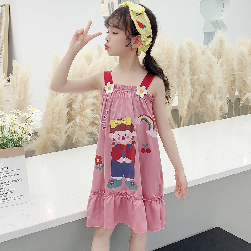 Girl Sleeping Dress Ice Silk Summer Thin Children Pyjamas Girl Cartoon CUHK Kid Harnesses Cute Super Cute Home Dress