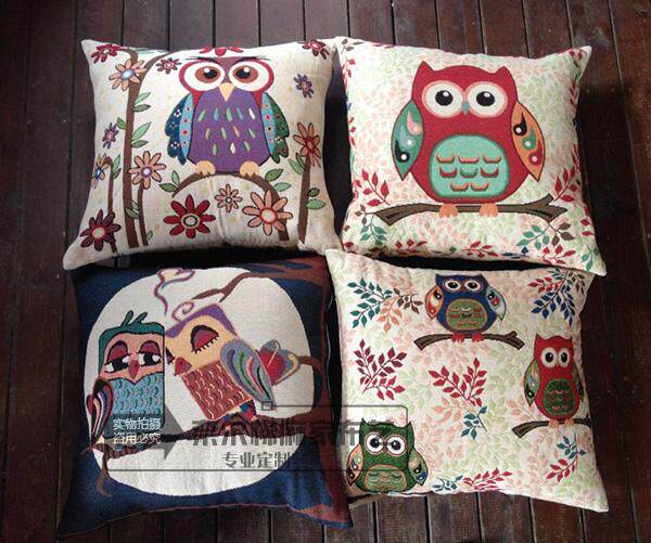 Owl jacquard sofa cushions Pillow Cartoon Lovers Office Bedside Leaning Back Cushions Cute with Core