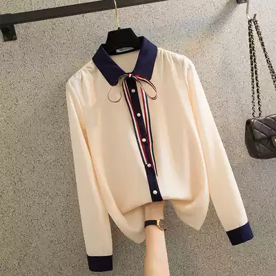 Hong Kong trendy brand shirt women's long-sleeved 2021 spring new Korean loose bow lace-up chiffon shirt bottoming shirt