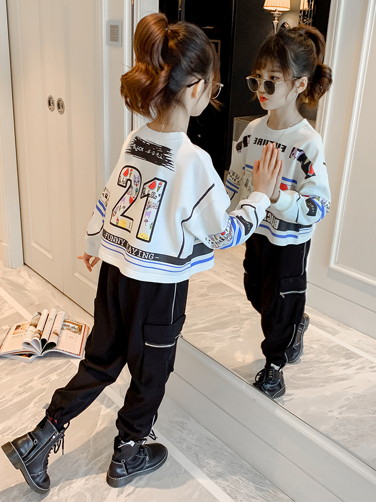 Tide Cards 2022 New Girls Spring Clothing Suit Nets Red CUHK Children Blouses Girls Spring Autumn Fashion Sports Two Suits