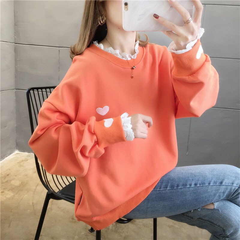 Tide brand cotton casual top women's loose Korean version 2022 spring and autumn new long-sleeved women's ins tide fake two round neck tops