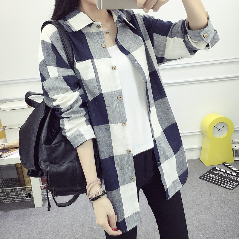 Tide Card Plaid Long Sleeve Shirt Woman 2022 Spring Summer New Shirt Han Fan open shirt jacket loose and casual blouses
