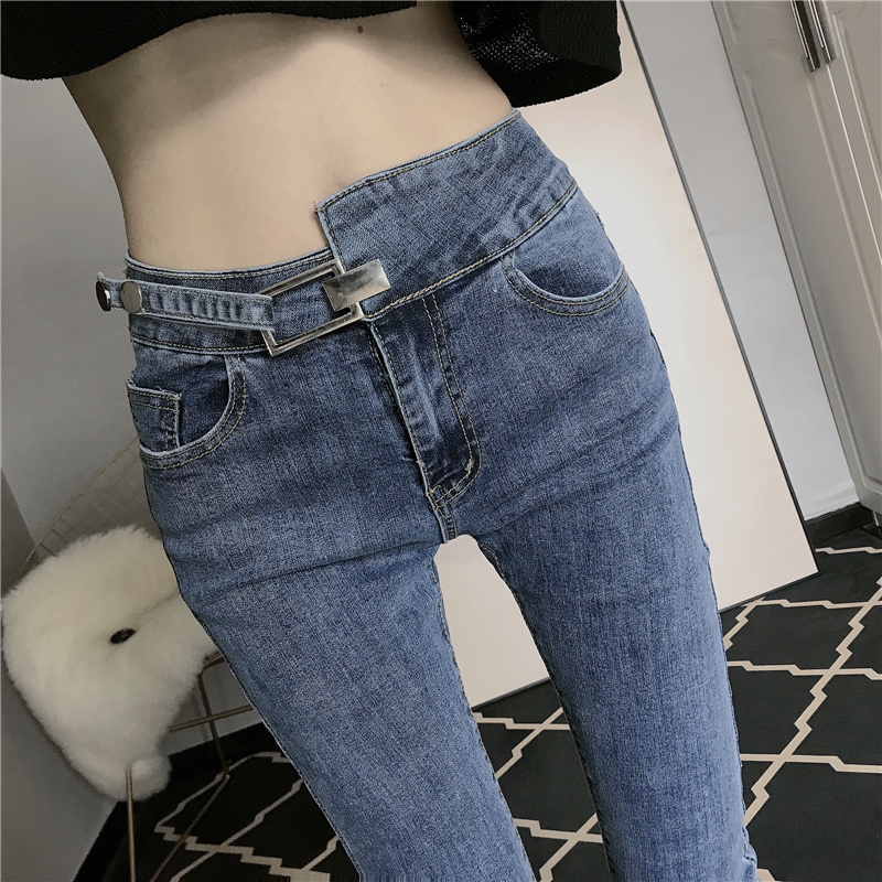 Boomer Jeans Woman 2022 Spring Autumn Season New Tide Net Red Design Sensation High Waist Display Slim Smoke Tubes Pants 90% Pants