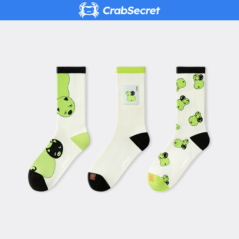 Crab Secret Socks Lady Midbarrel Socks National Tide Pattern Sports Spring Summer Cotton Socks Street Tide stockings Sox 3 Double