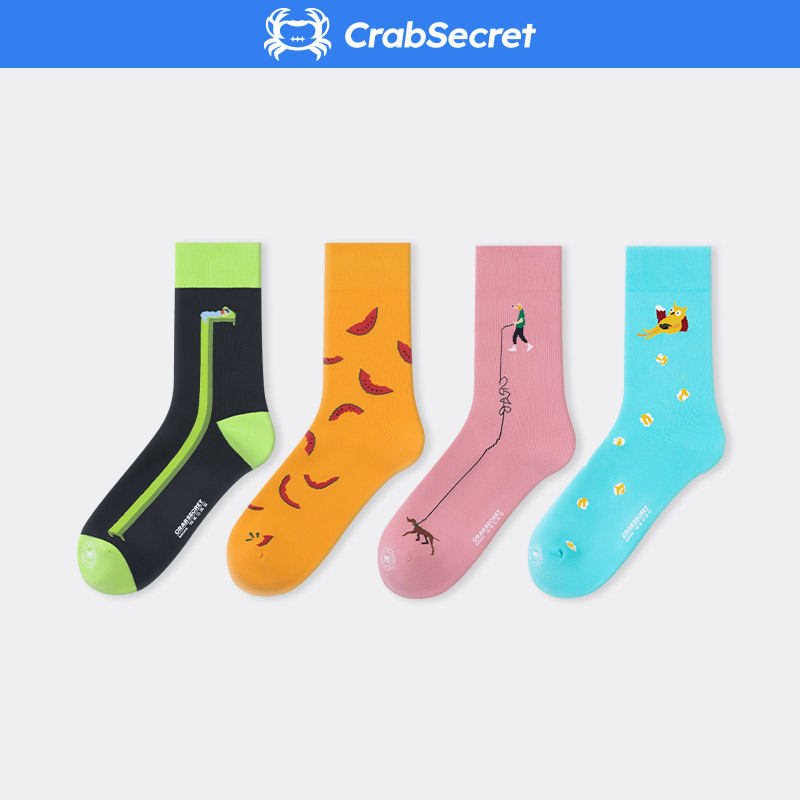 Crab secret socks ladies tube socks spring street ins tide socks wild casual cartoon sports stockings 4 pairs