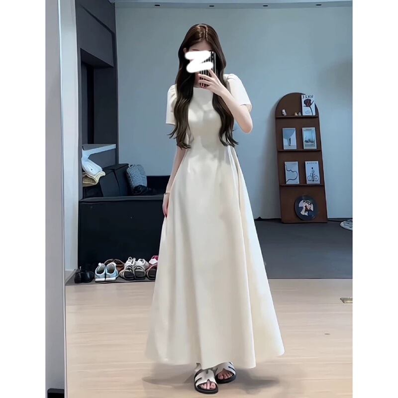 White Dress for Women, Summer 2026 New Style, Tea Break French Style, Elegant and High-End, Waist-Cinching, Slimming, Long Formal Dress