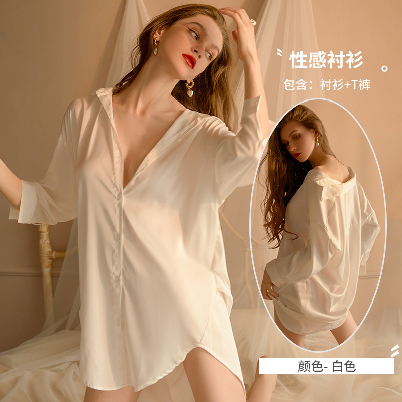 Pajamas, Feminine and Pure, Boyfriend Style White Shirt, 2023 New Style Home Wear, Can Be Worn Outside, Large Size, Mid-Length Style