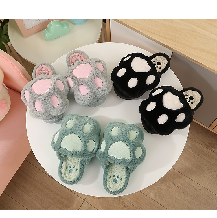 Phiên bản Hàn Quốc của nhà mùa đông dễ thương dép bông hoạt hình phụ nữ trong nhà chống trượt dày đế nhà ấm mùa đông dép lông - Trang chủ dép đi trong khách sạn