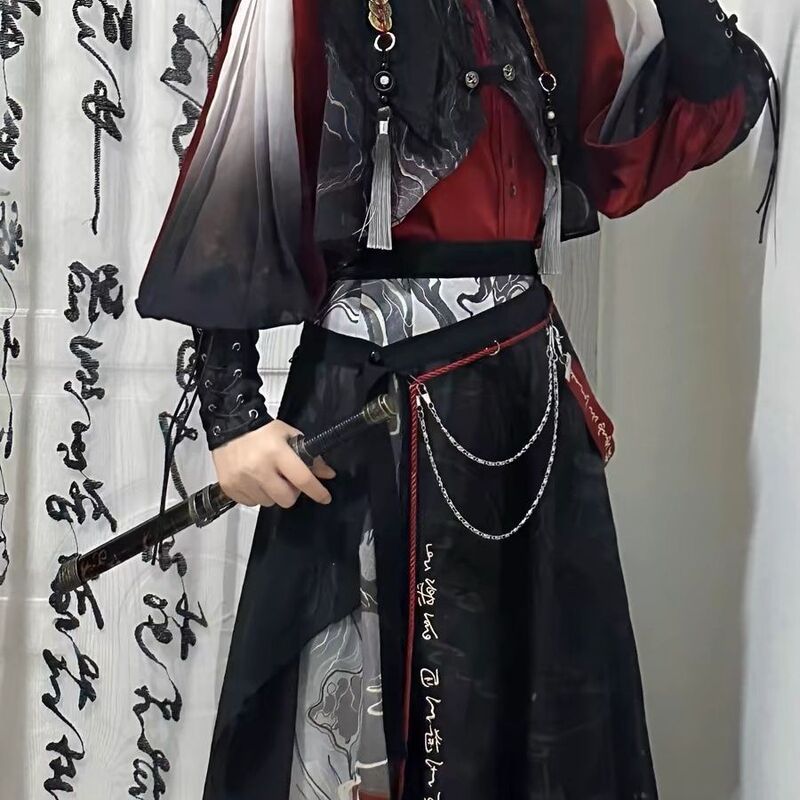 Chinese Elements Modified Hanfu Women's Clothing, Martial Arts Style Ancient Costume, New Chinese Style Youthful Pants and Skirt Outfit, Unisex Hanfu