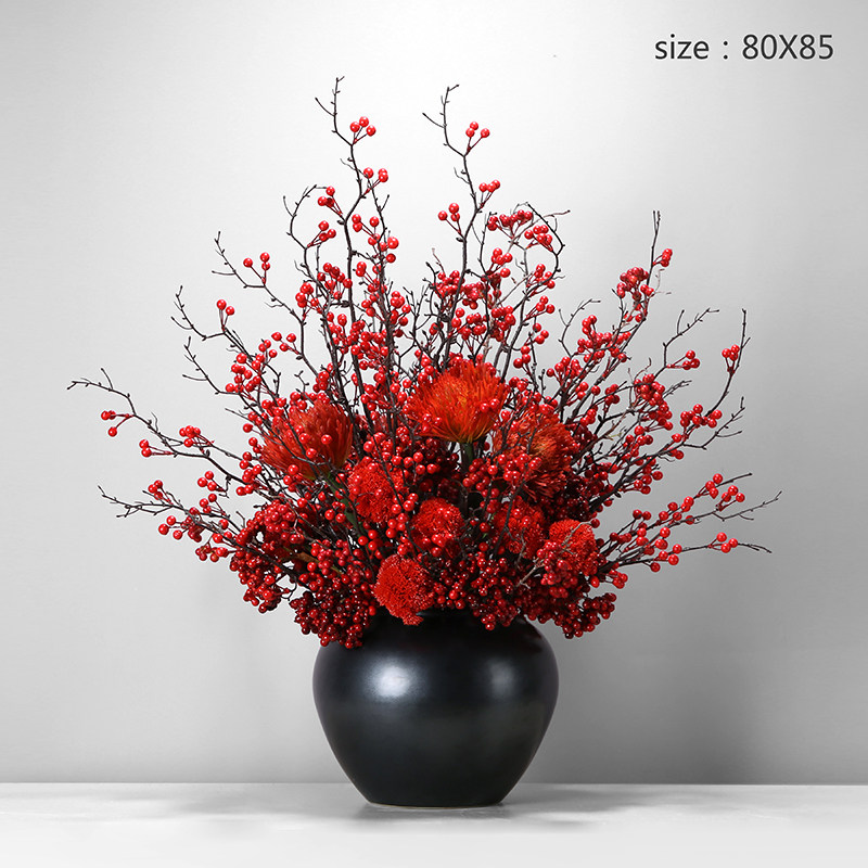 Chinese-style simulation red fruit wild berry overall flower art festive wedding new home porch hall sales office decoration