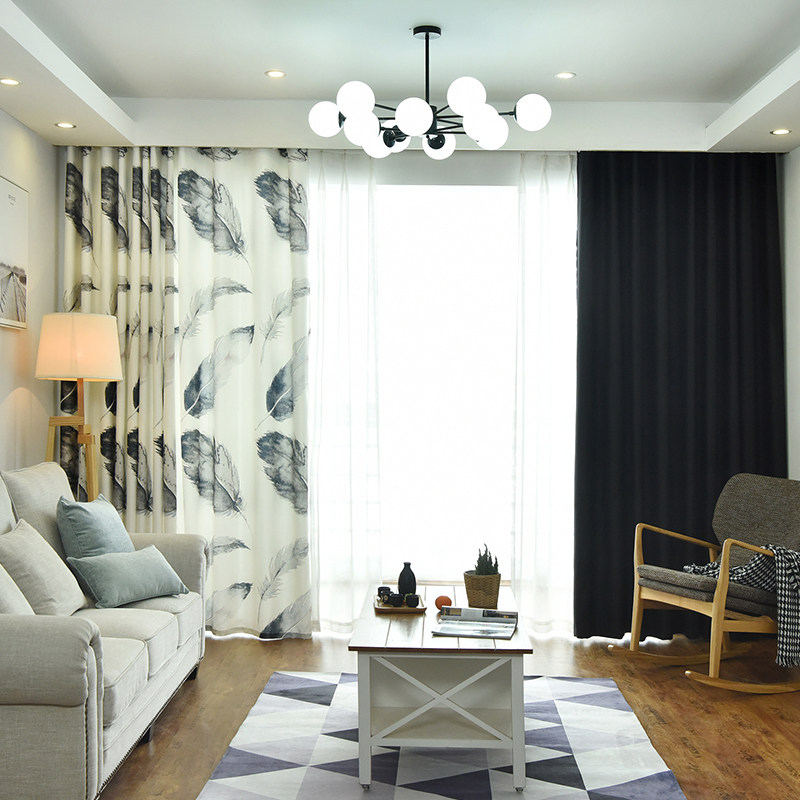 Personality Custom Ins White Feather Black Full Shading Window Cord Fabric Brief Modern Living-room Bedroom Sunscreen Sunscreen