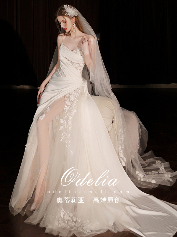 Odelia《Banshima》French-Style Light Wedding Dress, Small Evening Gown, 2026 New Satin Bridal Departure Gown, Morning Robe Odelia《Banshima》French-Style Light Wedding Dress, Small Evening Gown, 2026 New Satin Bridal Departure Gown, Morning Robe