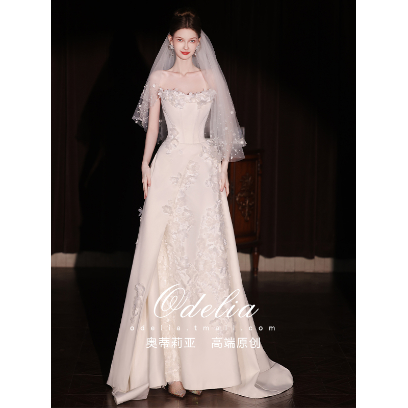 Odelia《Gardenia Dream》2026 New Style Light Wedding Dress for Going Out, Western Empress-Style Strapless Bridal Satin Strapless Dress
