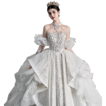 odelia2024 new retro high-end spring and summer one-shoulder long-sleeved trailing main yarn wedding dress bridal dress