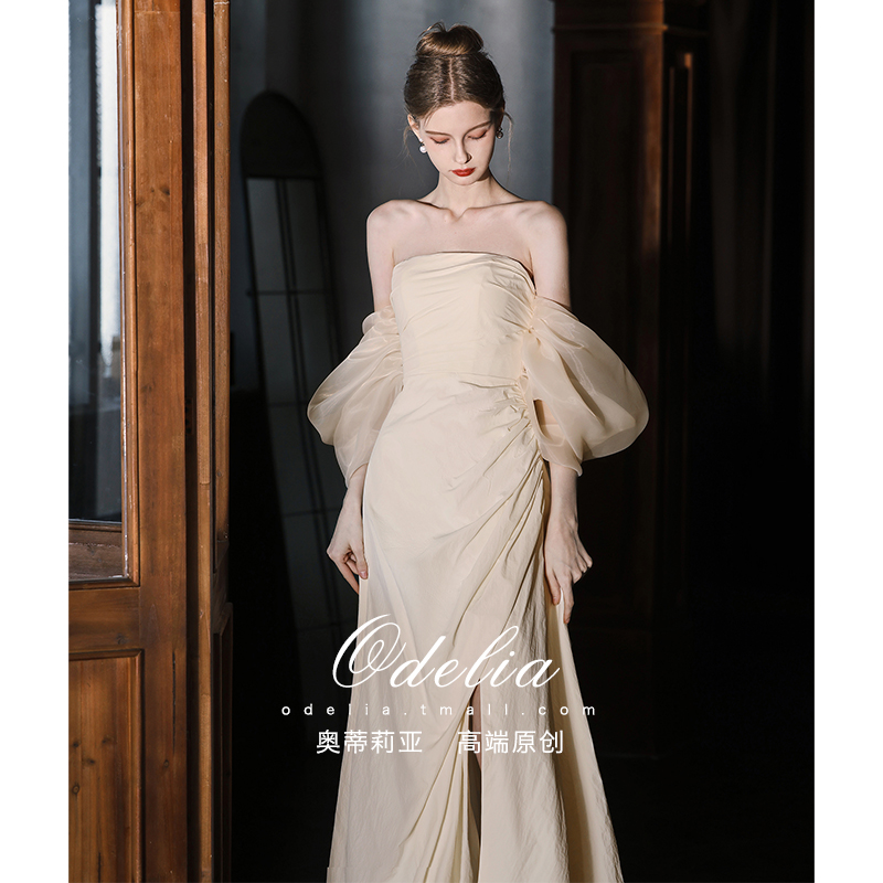 odelia < wings > French satin light wedding dresses bridal gown dress 2023 new brides to get married out of the house-Taobao