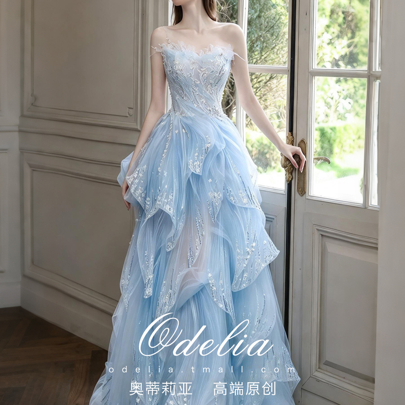 Odelia《Mermaid Dream》2026 New Blue Fantasy Strapless Dress Wedding Dress Bride Engagement Dinner Host