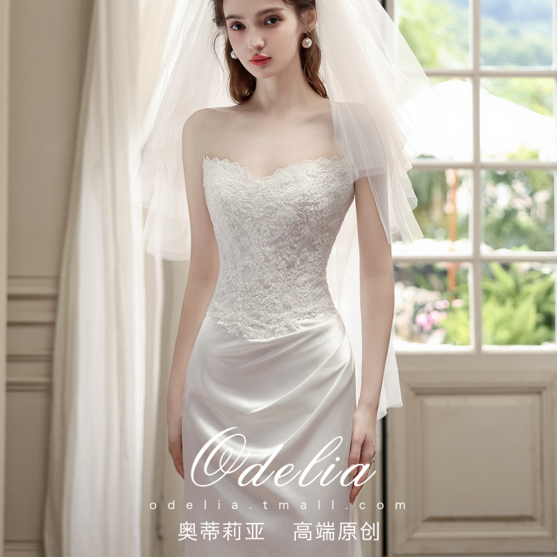 Odelia《White Grace》2026 New French Satin Light Wedding Dress Evening Gown Bride Engagement Wedding Going Out