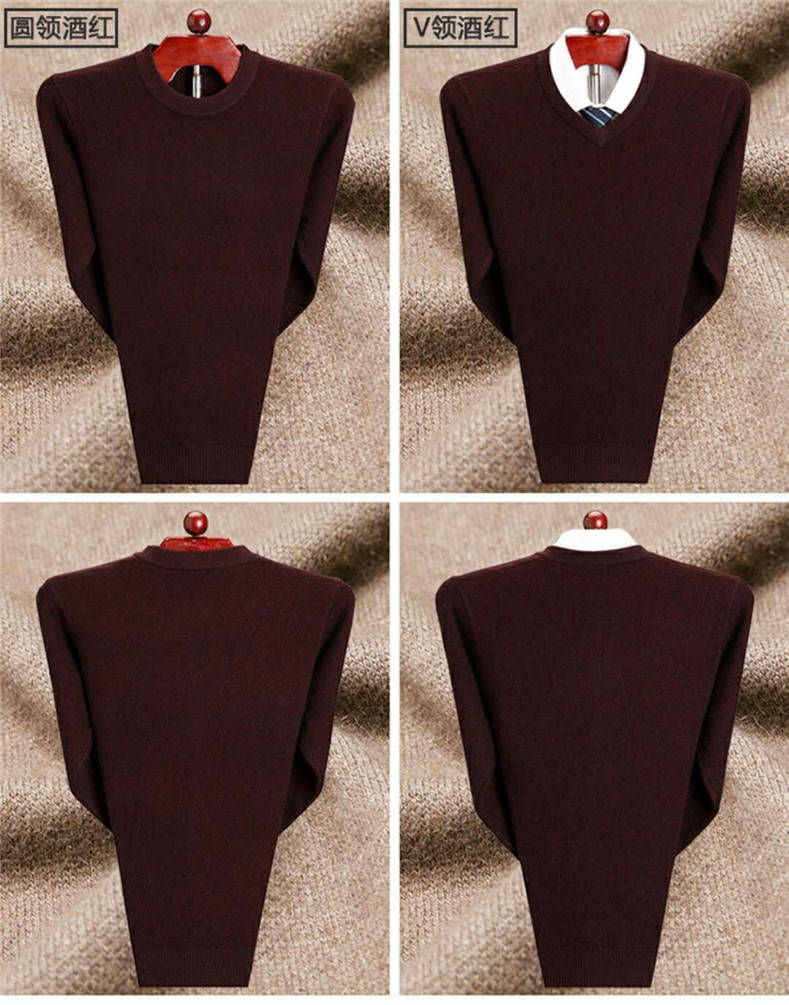 Áo len cashmere mùa đông nam v-cổ dày trung niên kinh doanh áo len cổ tròn cha mặc áo len màu trung niên rắn áo có cổ
