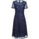 Martinu mùa hè mới retro màu xanh đậm cổ điển váy ngắn tay thêu chữ A dài qua đầu gối - A-Line Váy