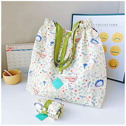 Japanese Environmentally Friendly Satchel Shopping Bag Light Cloth Bag Large Capacity Satchel Shoulder Drawstring Supermarket Travel Small Fresh Cartoon