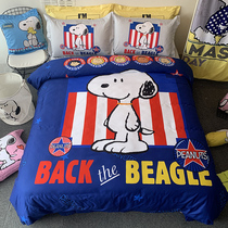 Snoopy Stripe Children Cartoon Cotton Four-piece Cotton quilt cover Sheet Bed Hats Bedding Three-piece Set