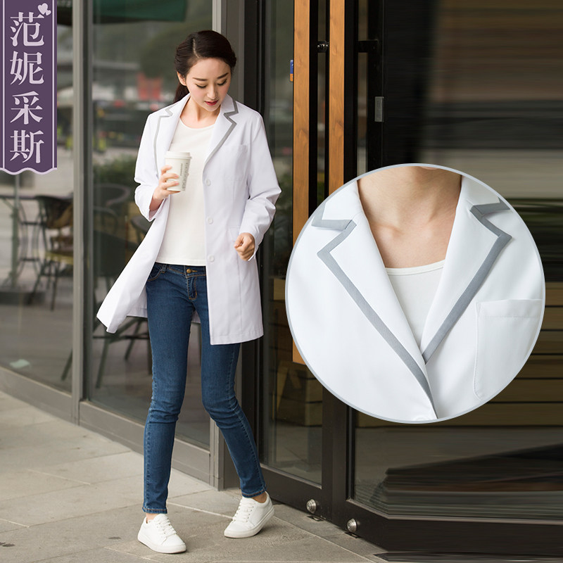 Han-style skin management work Grey Collar Side Medical Doctor Wear White Coat with Female Print Embroidered half permanent