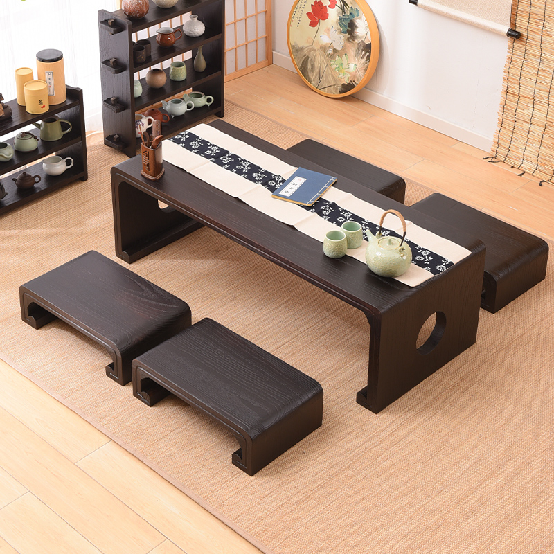 Solid wood tatami coffee table low table Chinese-style Chinese learning table simple balcony small coffee table Japanese-style low table kang table piano table