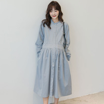 Autumn fashion foreign style maternity dress 2021 early autumn cover belly thin age shirt dress tide mother long skirt