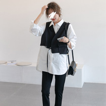 Maternity long sleeve shirt spring and autumn 2021 autumn new autumn fashion vest set two-piece shirt