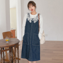 Pregnant women denim skirt spring and autumn 2021 new autumn fashion loose high tide mom dress