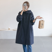 Pregnant women trench coat spring and autumn 2021 autumn Korean version of long loose size belly hooded tide top