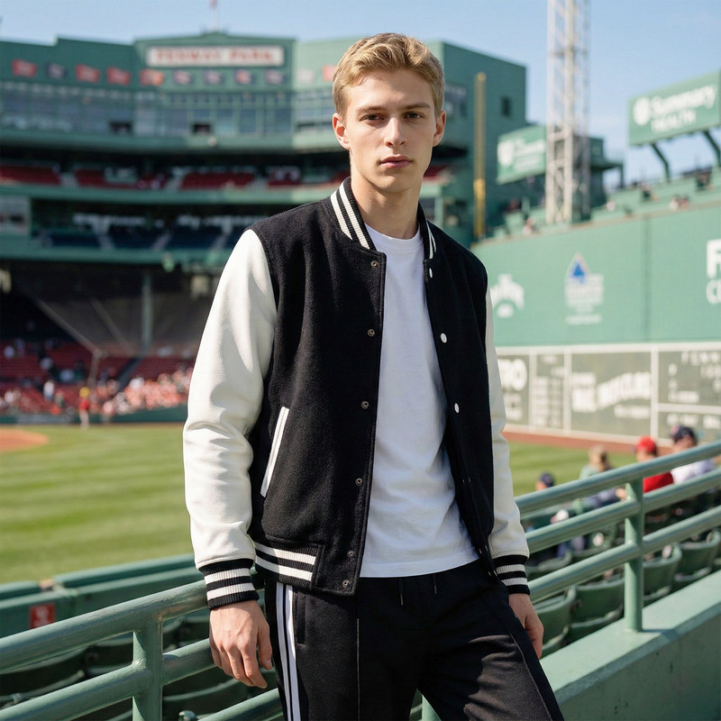 Original Trendy Brand Wool and Genuine Leather Baseball Jacket for Men and Women, Short Style, Black Color-Blocking, College Style, Couple's Jacket Original Trendy Brand Wool and Genuine Leather Baseball Jacket for Men and Women, Short Style, Black Color-Blocking, College Style, Couple's Jacket