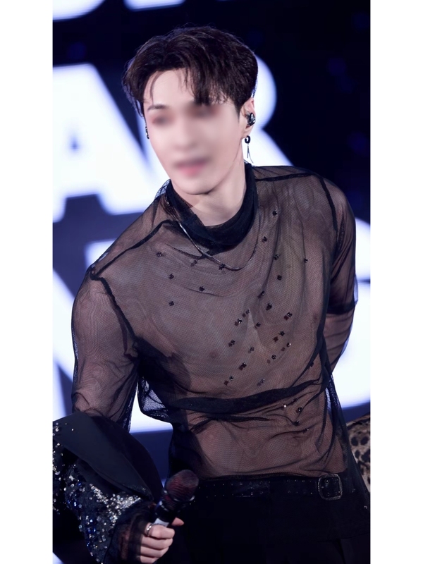 Black Mesh Base Shirt for New Year's Eve Party, Tiktok Style, Sheer Nightclub Outfit, Solid Color, Layered Collar, Long Sleeves, Inner Wear