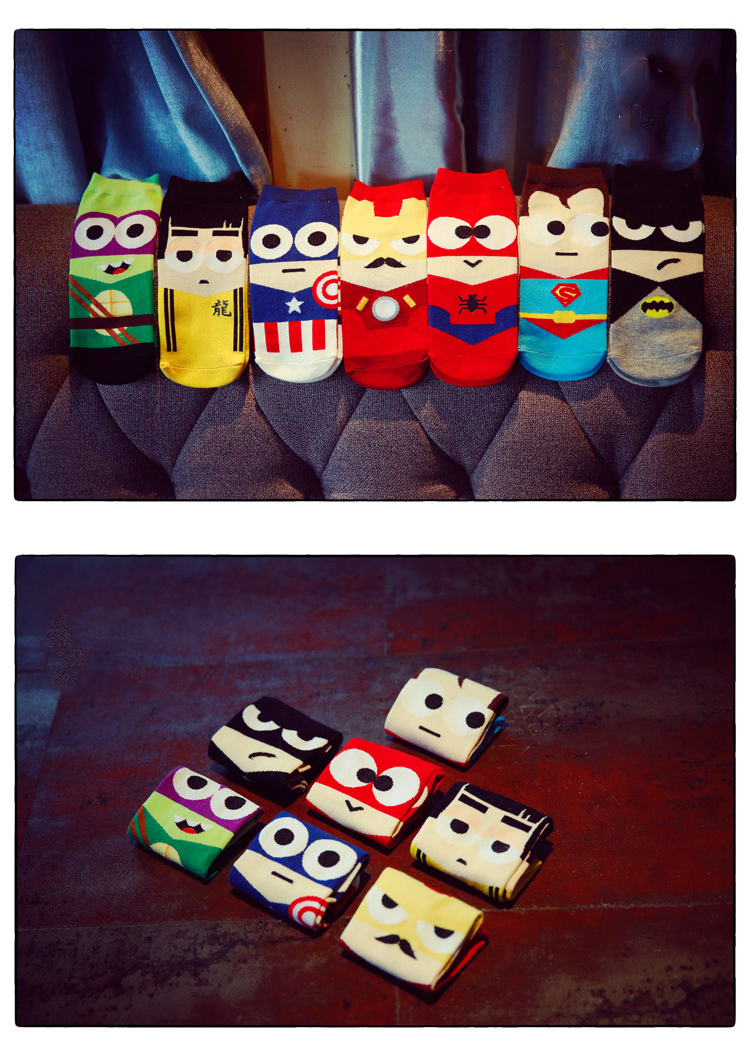 Mùa thu Couple Super Hero Vớ của Nam Giới Vớ của Phụ Nữ Hộp Quà Tặng Dễ Thương Cartoon Man Wei Cá Tính Bông Vớ Thuyền Vớ Ngắn