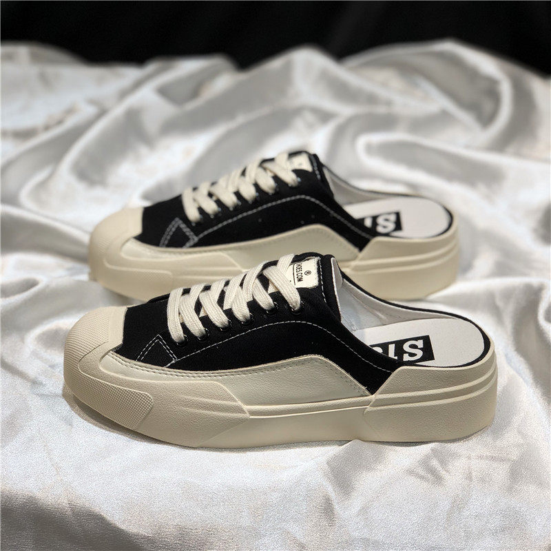 Tide brand semi-slippers women's Baotou wear 2022 new net red Harajuku ulzzang thick bottom heelless lazy shoes