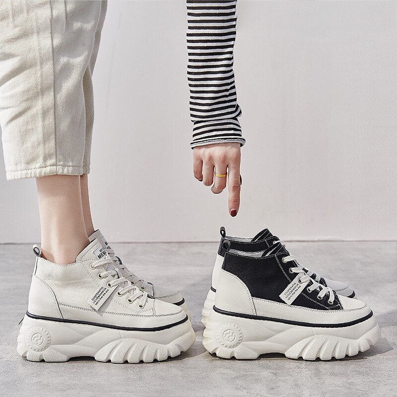 Tide brand inner heightened women's shoes 2022 new autumn and winter all-match thick-soled muffin daddy shoes leather high top small white shoes women