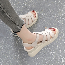 Tide thick roman sandals slope and 2023 summer new coarse heel high heel shoes leather pine female shoes