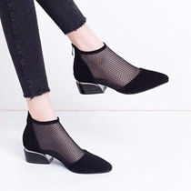 Tide mesh mesh sake Martin boots sandals 2023 summer new hollow furnace heel boots lady pointed boots