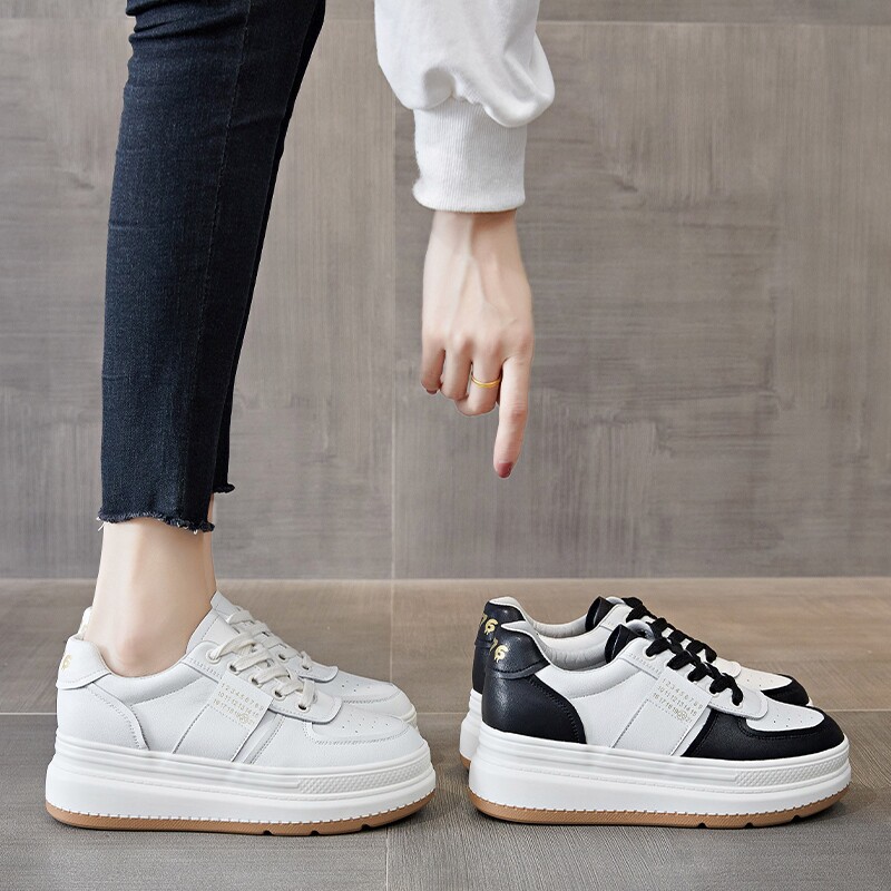 Tide brand leather thick white shoes in 2022 new autumn and winter add high pine cake shoes net red casual plate shoes