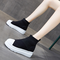 Tide brand high-top elastic socks shoes women 2022 autumn new short boots thick-soled heightened casual all-match sports socks boots
