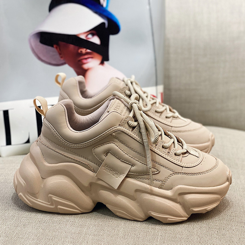 Tide card leather thick daddy shoes in 2022 new autumn winter pine women's shoes casual almond sneakers