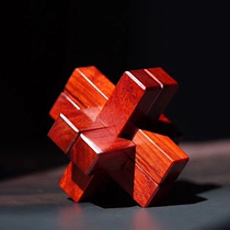 Luban lock Indian lobular rosewood handle piece Kong Ming lock ornament red wood educational toy crafts 0375