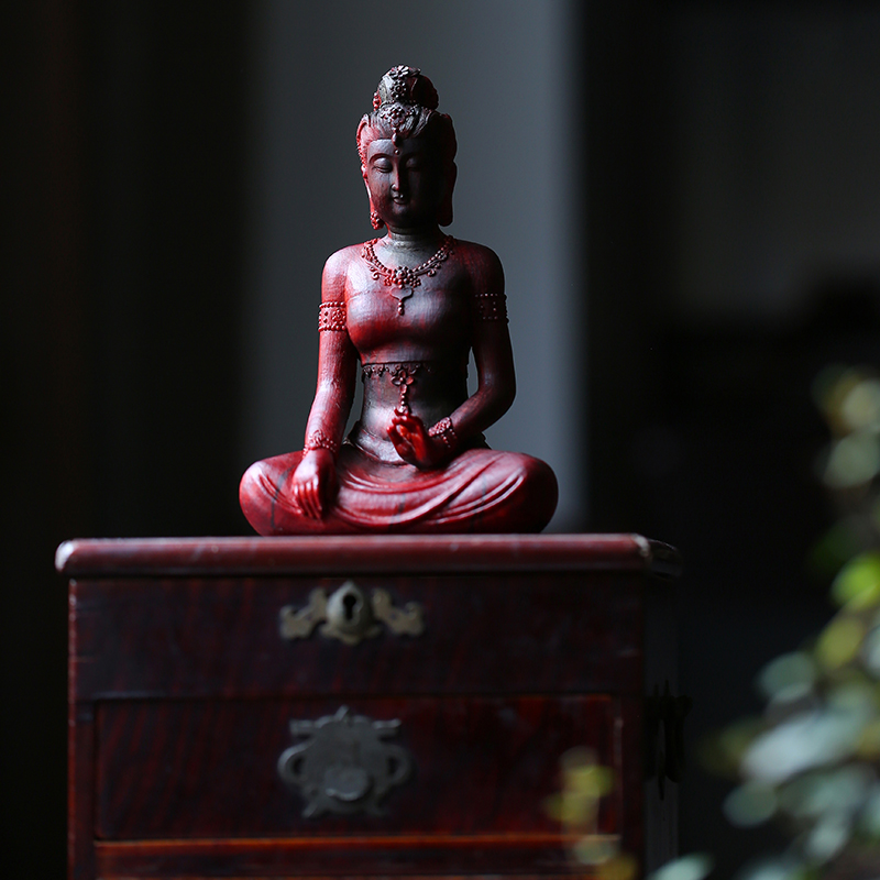 Tang - style audio Indian leaf sandalwood carved Buddha statue of Bodhisattva redwood collection craft 8190