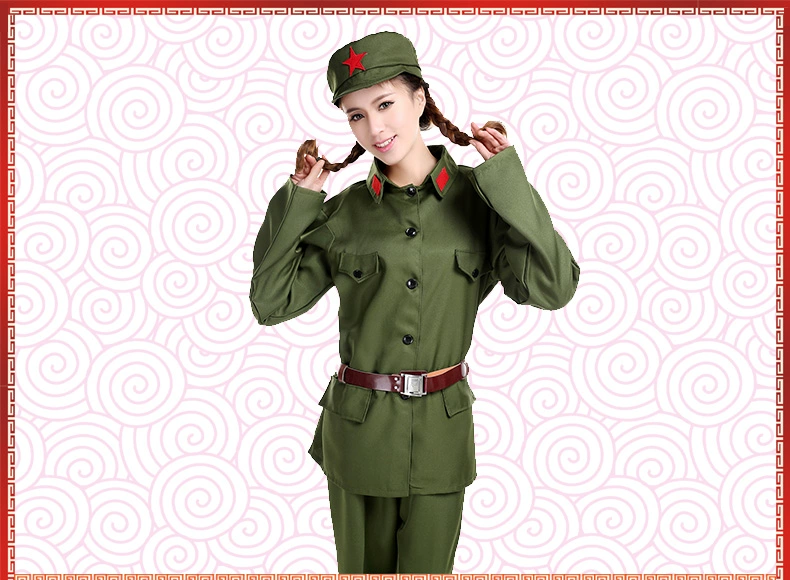 Cách mạng văn hóa Hồng vệ binh Đồng phục quân đội màu xanh lá cây Trang phục giải phóng cách mạng Trang phục biểu diễn Chụp ảnh phong cách 65 Đồng phục quân đội cũ Phụ nữ