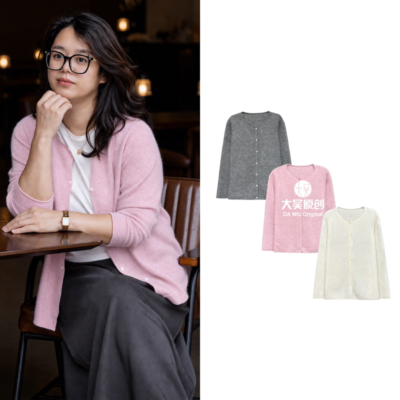 Dawu Original's New 2026 Autumn Wool and Cashmere Brushed Knit Cardigan with Regular Shoulders for a Slimming Effect Dawu Original's New 2026 Autumn Wool and Cashmere Brushed Knit Cardigan with Regular Shoulders for a Slimming Effect