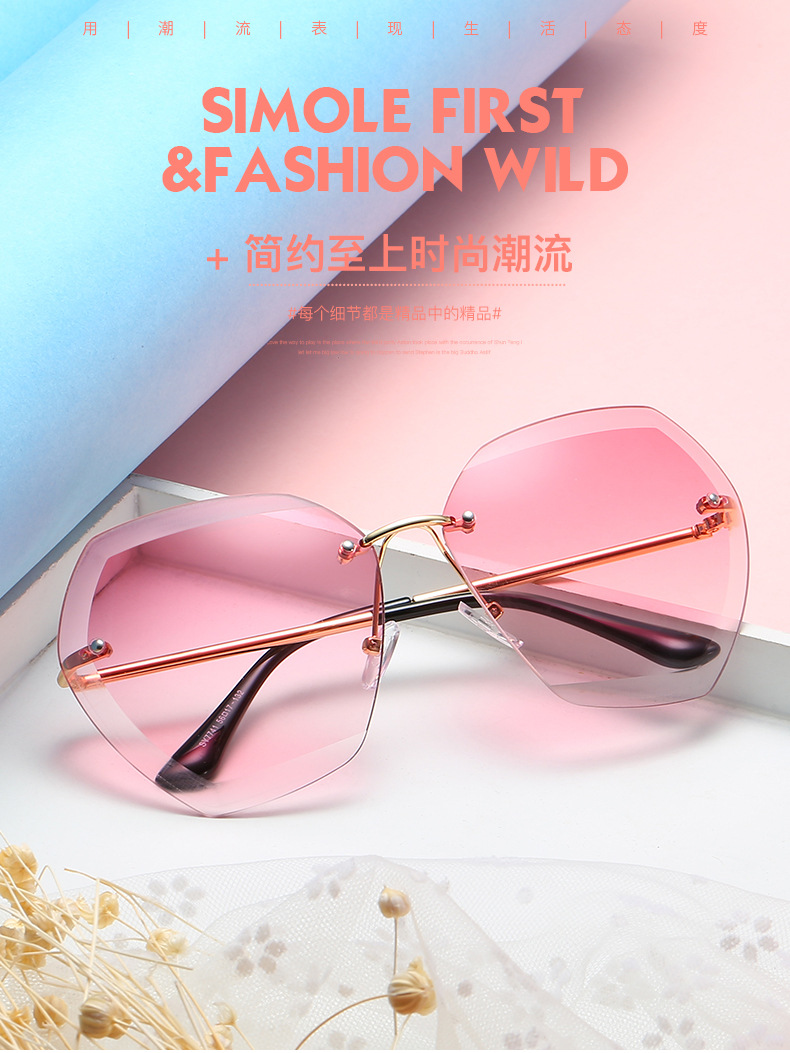 Châu Âu và Hoa Kỳ đa giác không khung cắt tỉa kính râm nữ gradient đại dương màu sắc kính râm chống UV nữ kính nam đẹp