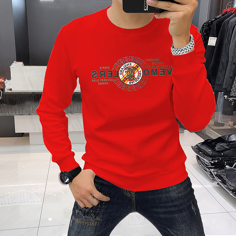 Men's Sweatshirt in Bright Red for Festive Occasions, Suitable for the Year of One's Zodiac, Spring, Autumn, and Winter, with Fleece Lining, Long Sleeves, Round Neck, European and American Style with Rhinestones, European Station Men's Sweatshirt in Bright Red for Festive Occasions, Suitable for the Year of One's Zodiac, Spring, Autumn, and Winter, with Fleece Lining, Long Sleeves, Round Neck, European and American Style with Rhinestones, European Station