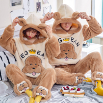 Spring and autumn couple pajamas female coral plus thick Pikachu 2021 new flange mens home suit