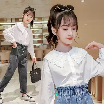 Girls ' white shirt Korean spring new Western style inner match fashionable children's doll collar shirt spring and autumn bottoming top